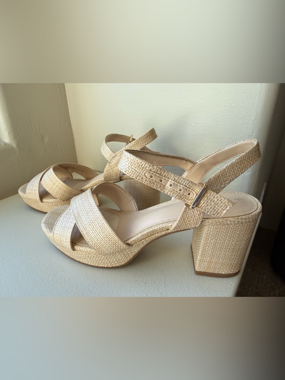 Alex Marie Anette Raffia Cross Band Platform Sandals
